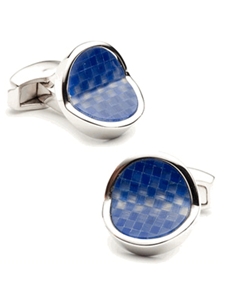 Tateossian London Blue Checker Round Cufflinks CL0736 - Cufflinks | Sam's Tailoring Fine Men's Clothing