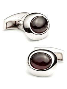 Tateossian London Sterling Oval Garnet Cabochon Cufflinks CL0748 - Cufflinks | Sam's Tailoring Fine Men's Clothing