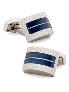 Tateossian London Blue Etched D-Shape Cufflinks CL0053 - Cufflinks | Sam's Tailoring Fine Men's Clothing