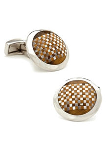 Tateossian London Tigers Eye Round Checker Cufflinks CUF-0031 - Cufflinks | Sam's Tailoring Fine Men's Clothing