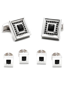 Tateossian London Square Onyx Tile Stud Set SS-0841 - Cufflinks | Sam's Tailoring Fine Men's Clothing