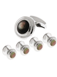 Tateossian London Black Mother of Pearl Silver Bond Street Round SC0021 - Cufflinks | Sam's Tailoring Fine Men's Clothing