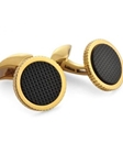 Tateossian London 18 Karat Round Sartorial Chequer - Onyx CL0222 - 18k Carat Gold Cufflinks | Sam's Tailoring Fine Men's Clothing