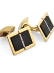 Tateossian London 18 Karat Sartorial Diamond Rectangle - Onyx CL0218 - 18k Carat Gold Cufflinks | Sam's Tailoring Fine Men's Clothing