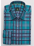 Robert Talbott Teal Plaid Check Design Wide Spread Collar Trim Fit Crespi III Sport Shirt TSM440DD-03 - Sport Shirts | Sam's Tailoring Fine Men's Clothing