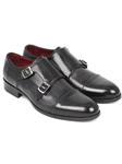 Black & Gray Cap-Toe Double Monkstraps Shoe | Handmade Monk Straps Shoes | Sam's Tailoring Fine Men Clothing