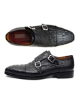 Black Crocodile Embossed Calfkin Monkstarps Shoe | Handmade Monk Straps Shoes | Sam's Tailoring Fine Men Clothing