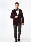 Maroon Paisley Velvet Evening Men's Jacket | Ike Behar Jackets | Fine Men's Clothing
