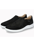 Black Nubuck Textile Lining Slip On Shoes | Mephisto Slip Ons Collection | Sam's Tailoring Fine Men Clothing