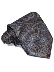 Silvery Grey & Brown Paisley & Batik Pattern Silk Tie | Italo Ferretti Ties | Sam's Tailoring Fine Men's Clothing