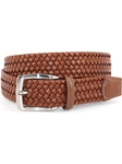 Cognac Italian Woven Stretch Leather Men's Belt | Torino Leather Dress Causal Belts | Sam's Tailoring Fine Men Clothing