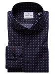 Navy Fine Flowers Print Poplin Harvard Shirt | Causal Shirts Collection | Sam's Tailoring Fine Men's Clothing