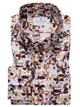 White & Brown Floral Pattern Harvard Shirt | Causal Shirts Collection | Sam's Tailoring Fine Men's Clothing