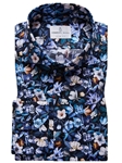 Navy Floral Pattern Modern Fit Harvard Shirt | Causal Shirts Collection | Sam's Tailoring Fine Men's Clothing