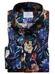 Navy Multi Floral Pattern Harvard Shirt | Causal Shirts Collection | Sam's Tailoring Fine Men's Clothing
