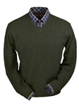 Pine Olive Heather Baby Alpaca V-Neck Sweater | Peru Unlimited V-Neck Sweaters | Sam's Tailoring Fine Men's Clothing