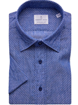 Navy Blue Printed Men's Short Sleeve Shirt | Emanuel Berg Short Sleeve Shirts | Sam's Tailoring Fine Men's Shirts