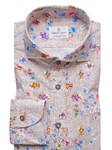 Tan With Multi Flower Printed Harvard Shirt | Emanuel Berg Shirts Collection | Sam's Tailoring Fine Men's Clothing
