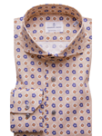 Tan Printed Long Sleeve Harvard Men's Shirt | Emanuel Berg Shirts Collection | Sam's Tailoring Fine Men's Clothing