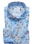 Sky Blue Flower Printed Long Sleeve Harvard Shirt | Emanuel Berg Shirts Collection | Sam's Tailoring Fine Men's Clothing