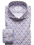 White With Blue & Brown Printed Harvard Shirt | Emanuel Berg Shirts Collection | Sam's Tailoring Fine Men's Clothing