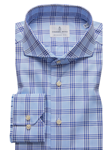 Sky Blue & Blue Plaid Harvard Long Sleeve Shirt | Emanuel Berg Shirts Collection | Sam's Tailoring Fine Men's Clothing