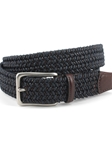 Navy/Brown Italian Woven Cotton & Leather XL Belt | Torino Leather Big & Tall Belts | Sam's Tailoring Fine Men Clothing