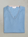 Sky Blue St. Barths Contrast V-Neck Cashmere Sweater | Lorenzo Uomo Sweaters Collection | Sam's Tailoring Fine Men Clothing