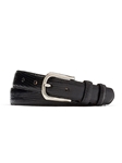 Black Lizard With Round Nickel Buckle Men Belt | W.Kleinberg Lizard Belts Collection | Sam's Tailoring Fine Men's Clothing