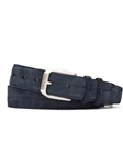 Navy Sueded Crocodile With Antique Silver Buckle Belt | W.Kleinberg Belts Collection | Sam's Tailoring Fine Men's Clothing