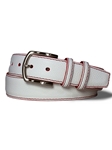 White Contrast Stitch Pebbled Calf With Nickel Buckle Belt | W.Kleinberg Calf Leather Belts | Sam's Tailoring Fine Men's Clothing