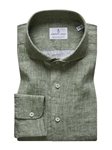 Green Solid Linen Zephyr Washed Men's Shirt  | Emanuel Berg Shirts Collection | Sam's Tailoring Fine Men's Clothing