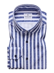 White & Navy Striped Modern 4Flex Stretch Knit Shirt | Emanuel Berg Shirts Collection | Sam's Tailoring Fine Men's Clothing