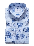 Blue & White Floral Modern 4Flex Stretch Knit Shirt | Emanuel Berg Shirts Collection | Sam's Tailoring Fine Men's Clothing