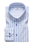 White & Blue Striped Modern 4Flex Stretch Knit Shirt | Emanuel Berg Shirts Collection | Sam's Tailoring Fine Men's Clothing