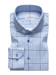 Blue & Navy Check Modern 4Flex Stretch Knit Shirt | Emanuel Berg Shirts Collection | Sam's Tailoring Fine Men's Clothing