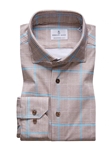 Brown, Turquoise & White Check Modern 4Flex Knit Shirt | Emanuel Berg Shirts Collection | Sam's Tailoring Fine Men's Clothing