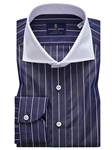 Navy With White Stripe Luxury Dress Shirt | Emanuel Berg Shirts Collection | Sam's Tailoring Fine Men's Clothing