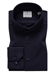 Navy Solid Modern 4Flex Stretch Knit Dress Shirt | Emanuel Berg Shirts Collection | Sam's Tailoring Fine Men's Clothing