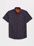 Navy Leaf Print Poplin Men's Short Sleeve Shirt | Stone Rose Short Sleeve Shirts | Sams Tailoring Fine Men Clothing