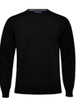 Black Solid Light Gauge Crew Neck Knit Sweater | Emanuel Berg Sweaters Collection | Sam's Tailoring Fine Men's Clothing