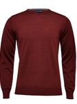 Dark Red Solid Light Gauge Crew Neck Knit Sweater | Emanuel Berg Sweaters Collection | Sam's Tailoring Fine Men's Clothing