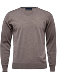 Taupe Solid Light Gauge V-Neck Men's Knit Sweater | Emanuel Berg Sweaters Collection | Sam's Tailoring Fine Men's Clothing