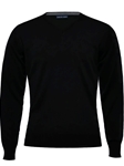 Black Solid Light Gauge V-Neck Men's Knit Sweater | Emanuel Berg Sweaters Collection | Sam's Tailoring Fine Men's Clothing