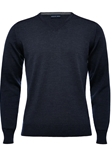 Navy Solid Light Gauge V-Neck Men's Knit Sweater | Emanuel Berg Sweaters Collection | Sam's Tailoring Fine Men's Clothing