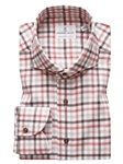 Brown, Red & White Check Twill Brushed Shirt | Emanuel Berg Shirts | Sam's Tailoring Fine Men Clothing