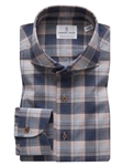 Navy & Brown Check Twill Flannel Melange Shirt | Emanuel Berg Shirts | Sam's Tailoring Fine Men Clothing