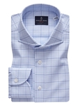 Blue, Navy & White Check Dobby Luxury Dress Shirt | Emanuel Berg Shirts | Sam's Tailoring Fine Men Clothing