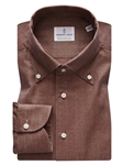 Brown Solid Herringbone Flannel Dress Shirt | Emanuel Berg Shirts | Sam's Tailoring Fine Men Clothing