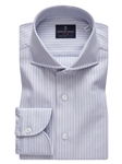 Blue, Navy & White Stripes Herringbone Luxury Dress Shirt | Emanuel Berg Shirts | Sam's Tailoring Fine Men Clothing